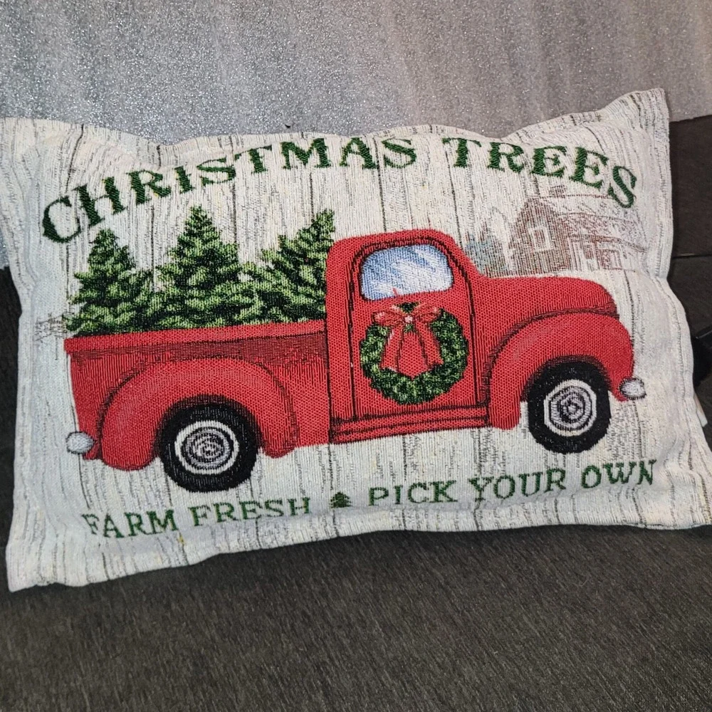 Red Truck Christmas‎ Trees Farm Fresh Pick Your Own Throw Pillow